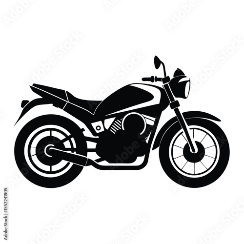 Modern Motorcycle Black Silhouette Vector Illustration, Motorbike Graphic Design Element, Motorcycle Icon