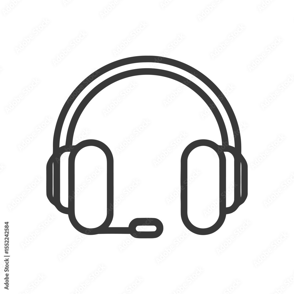 Minimalist Headset Icon: Bold Outline, Customer Service Symbol, Isolated Minimalist Headset Icon: Bold Outline, Customer Service Symbol, Isolated