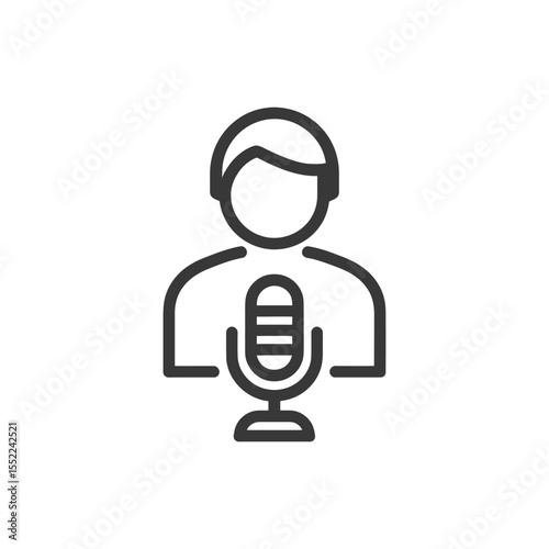 Podcast Host Icon: Minimalist Line Art of Person with Microphone