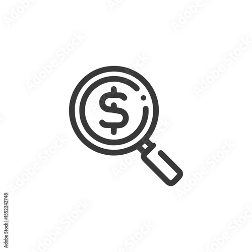 Magnifying Glass Icon with Dollar Sign, Financial Search Concept