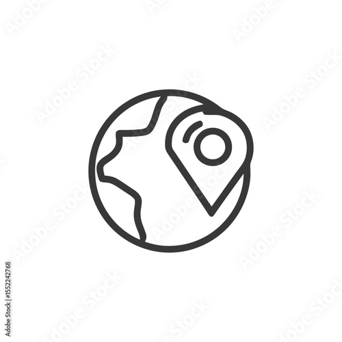 Global Positioning: Minimalist Line Art Icon of Earth with Location Pin
