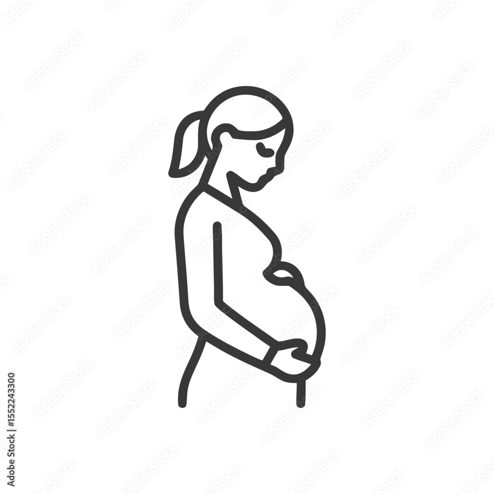 Minimalist Line Art: Pregnant Woman Silhouette with Ponytail and Hands on Belly Minimalist Line Art: Pregnant Woman Silhouette with Ponytail and Hands on Belly