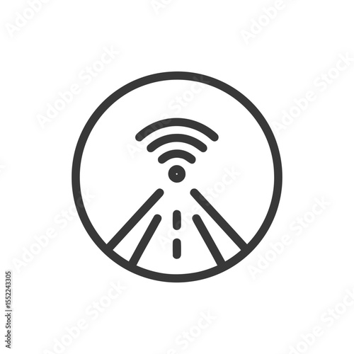 Autonomous Driving Icon: Connected Road with Wireless Signal in Circle