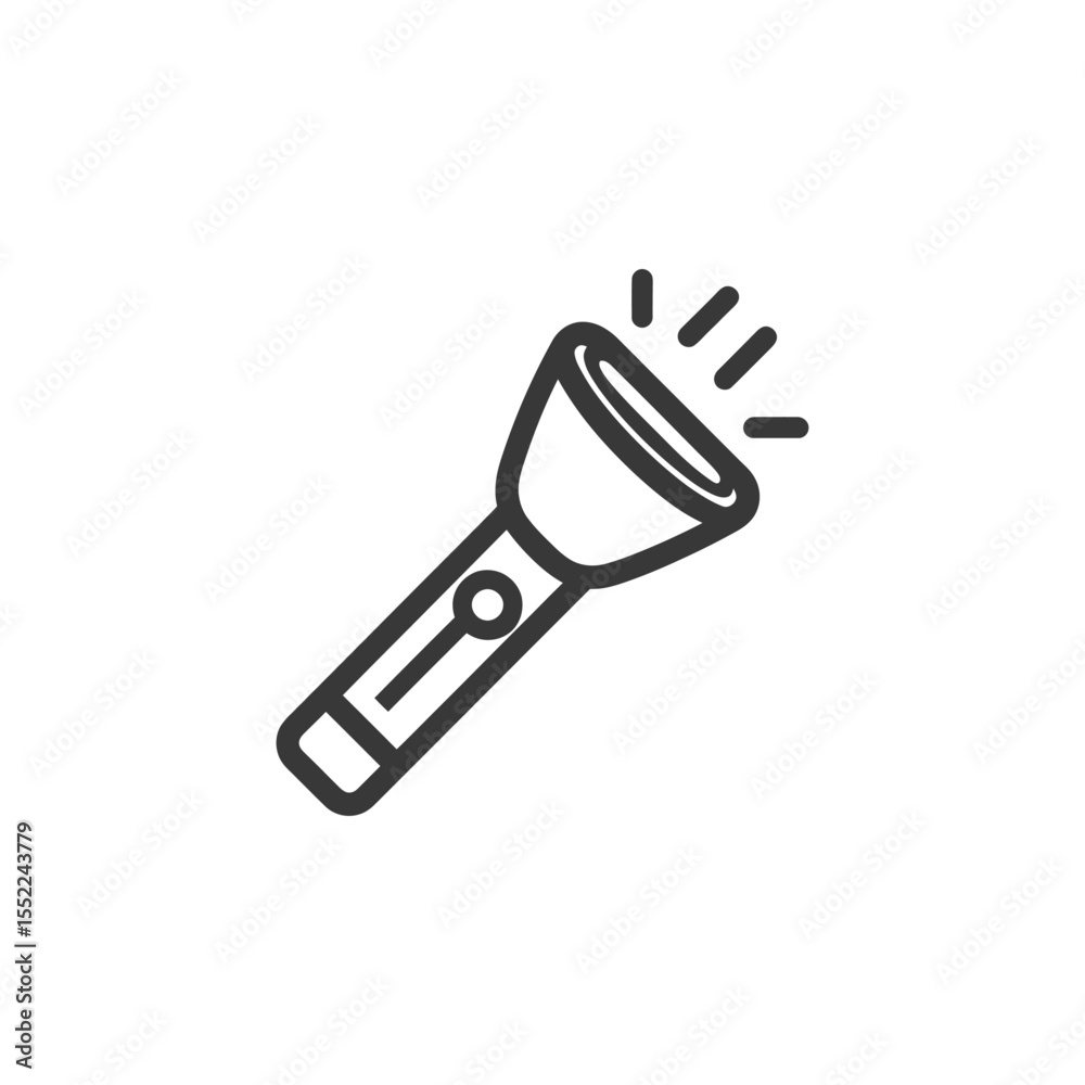 Illuminated Flashlight Icon: Bold Outline Design on White Background Illuminated Flashlight Icon: Bold Outline Design on White Background
