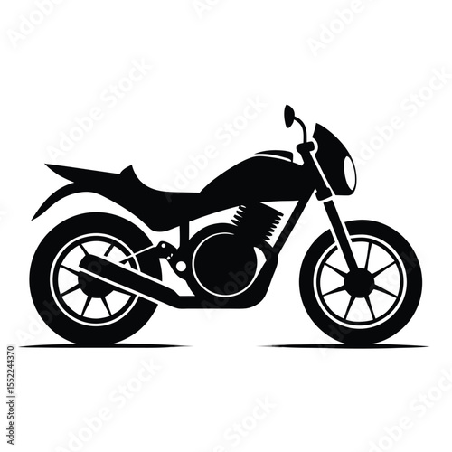 Black Motorcycle Silhouette Illustration Sleek Motorbike Design, Classic Style Transportation Icon, Isolated Graphic