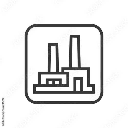 Minimalist Factory Icon with Rounded Square Frame, Industrial Symbolism