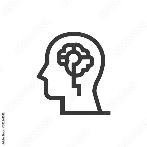 Head Profile with Brain and Key: Solution, Intelligence, and Mental Health Icon