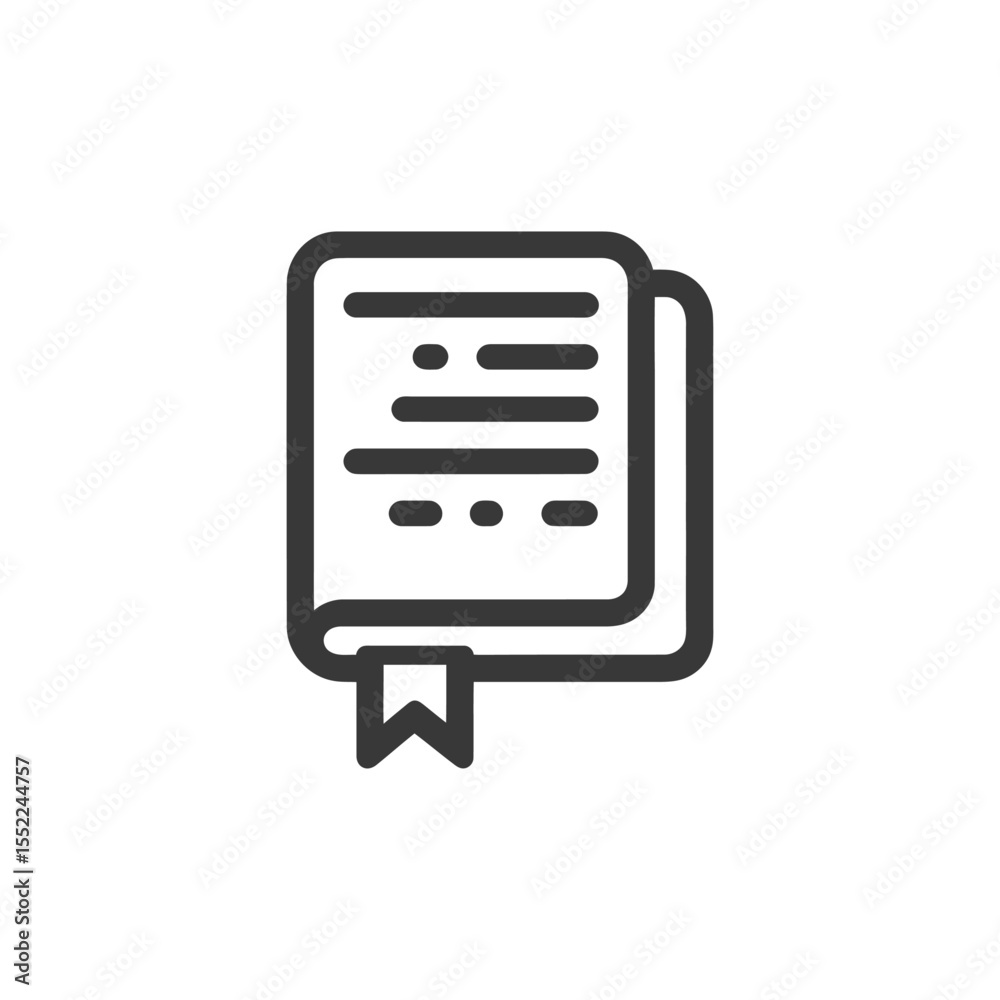 Minimalist Book Icon with Bookmark, Rounded Edges, Dark Gray Outline Minimalist Book Icon with Bookmark, Rounded Edges, Dark Gray Outline