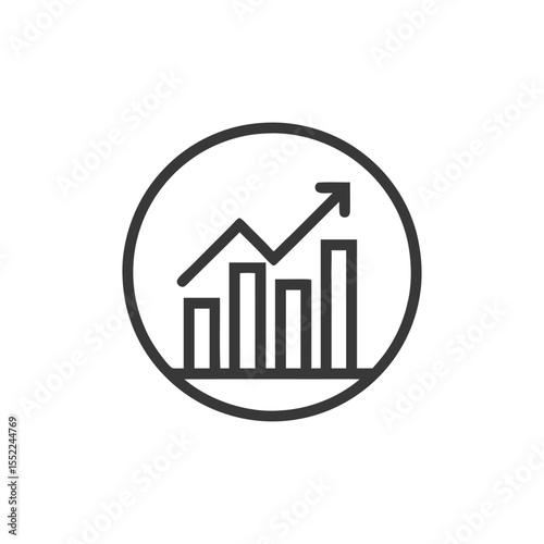 Ascending Bar Graph Icon in Circle, Business Growth Symbol