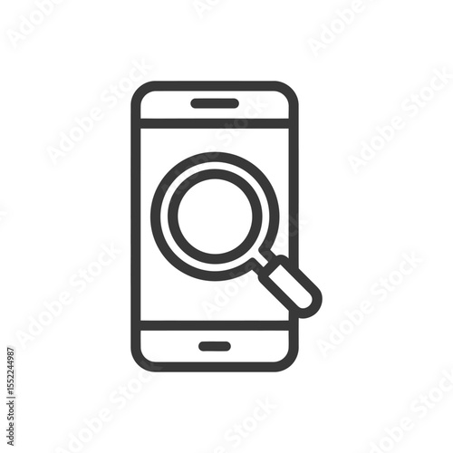 Mobile Search: Magnifying Glass on Smartphone Screen, Line Art Icon