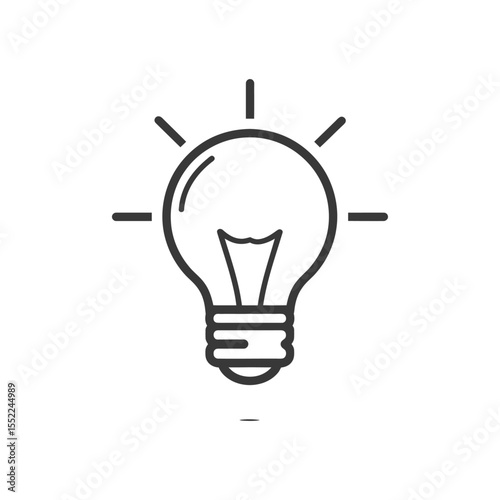 Minimalist Light Bulb Icon with Radiating Lines on White Background