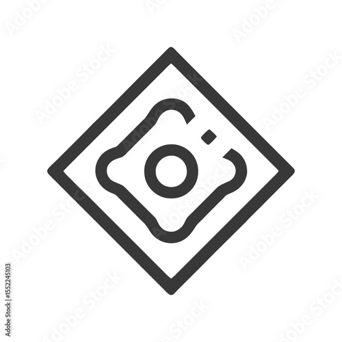 Minimalist Icon of Fried Egg in Diamond Frame, Black Outline