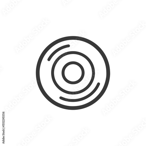 Minimalist Vinyl Record Icon: Circular Grooves on White Background