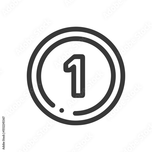 Minimalist Number One Icon: Bold Line Art in Circular Frame, Isolated on White