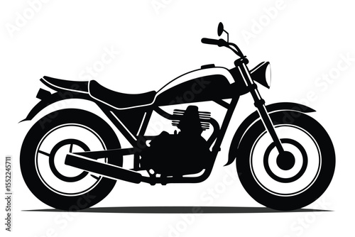 Stylized Silhouette of a Classic Motorcycle with Headlight and Visible Engine Detail