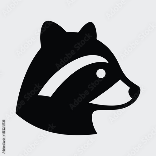Silhouette raccoon head simple logo flat design vector illustration