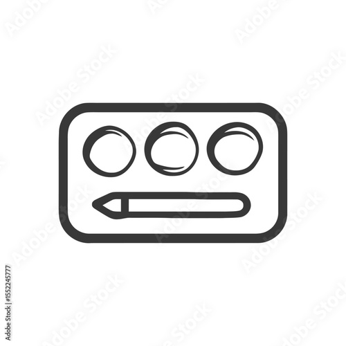 Minimalist Eye Shadow Palette Icon with Applicator, Black Outline on White