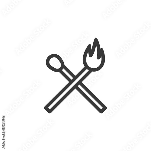 Crossed Matches Icon: One Lit, Minimalist Line Art Design
