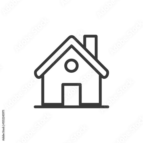 Minimalist House Icon with Chimney and Circular Window, Outline Style