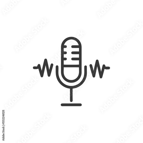 Simple Line Art Microphone Icon with Sound Waves