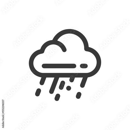 Minimalist Weather Icon: Dark Cloud Bursting with Raindrops on White