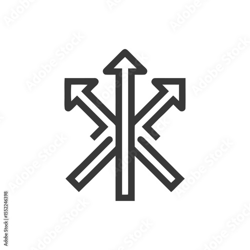 Three-Way Arrow Junction: Bold Line Art Symbolizing Diverging Paths, Choices, and Directions