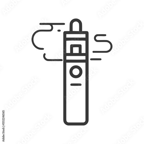 Minimalist Vape Pen Icon with Vapor Trails, Black Outline on White
