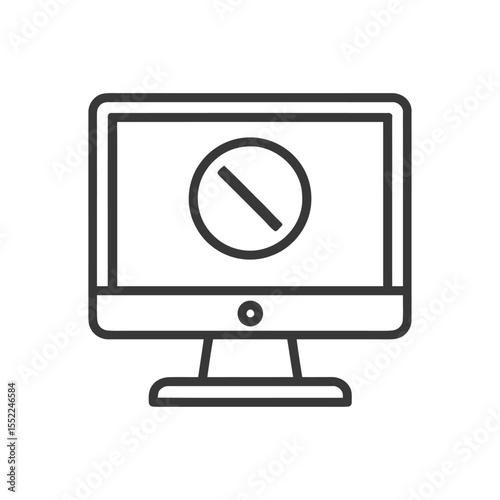 Computer Screen with Prohibition Sign: Modern Line Art Icon