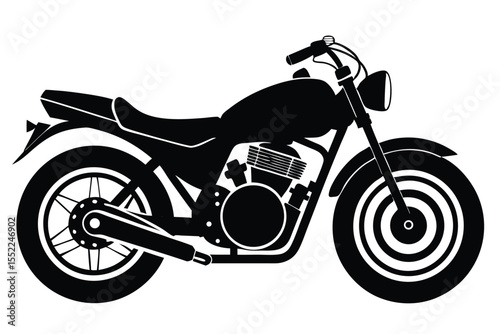 Vector Illustration of Classic Motorcycle Silhouette, Showing Fuel Tank, Seat and Wheels