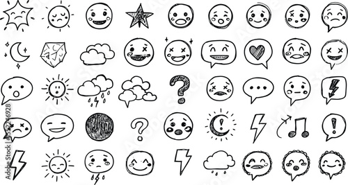 Hand-Drawn Doodle Weather & Emoji Set - AI Generative
