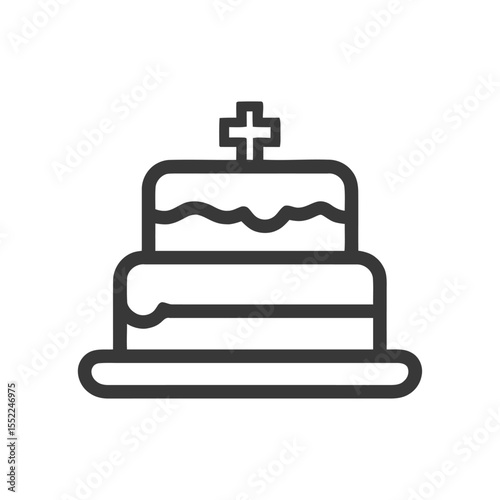 Elegant Two-Tiered Cake Icon with Cross Topper, Minimalist Design