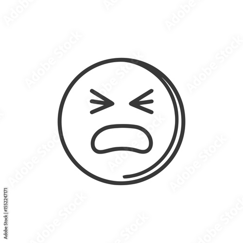 Crying Emoji Icon with Anguished Expression in Minimalist Line Art Style