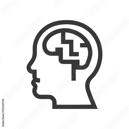 Abstract Head Profile with Staircase Brain, Minimalist Design, Conceptual Thinking