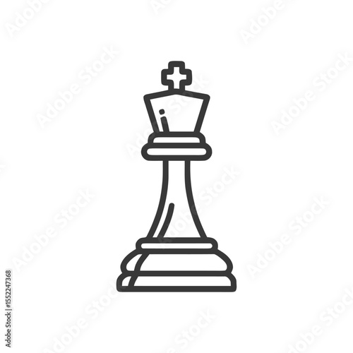 Minimalist King Chess Piece Icon with Bold Outline on White Background