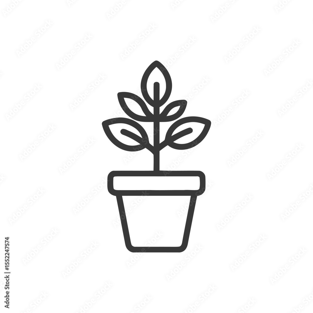 Fototapeta premium Minimalist Potted Plant Icon: Simple Line Art Design on White