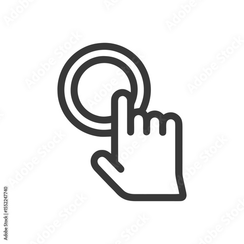 Finger Pressing Button Icon, Simple Line Art, Vector Illustration