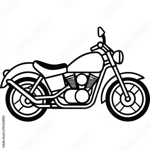 Classic Motorcycle Icon, Black Outline Illustration of a Motorbike, Vehicle Drawing