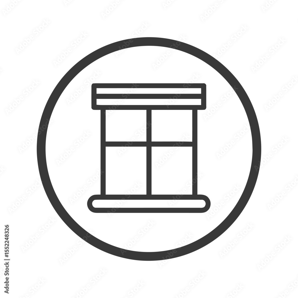 Minimalist Window Icon in Circle, Modern Design, Black and White Minimalist Window Icon in Circle, Modern Design, Black and White