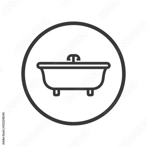 Minimalist Bathtub Icon in Circle, Clean Line Art Design, Modern Bathroom Fixture Symbol