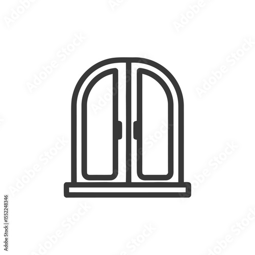 Minimalist Arched Window Icon, Dark Outline on White Background
