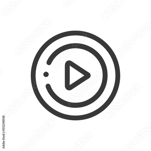 Minimalist Play Button Icon with Dot Indicator, Dark Gray on White Background