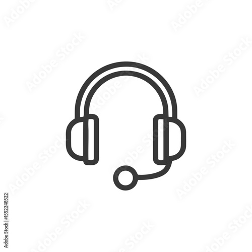 Minimalist Headset Icon: Customer Service Communication Tool, Black Outline on White