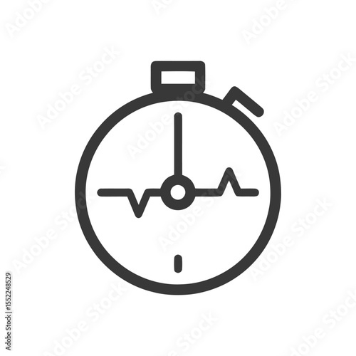 Heartbeat Stopwatch Icon: Time-Sensitive Health Monitoring Symbol in Black and White
