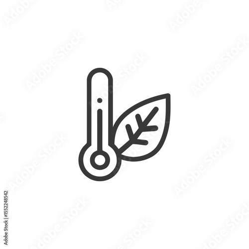 Minimalist Icon: Thermometer and Leaf Symbolizing Environmental Temperature