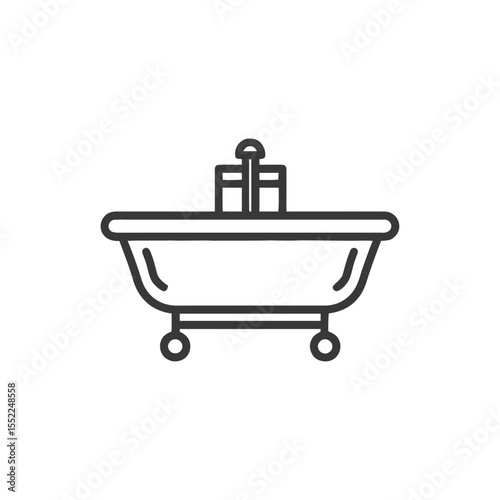 Minimalist Bathtub Icon with Wheels and Faucet Detail