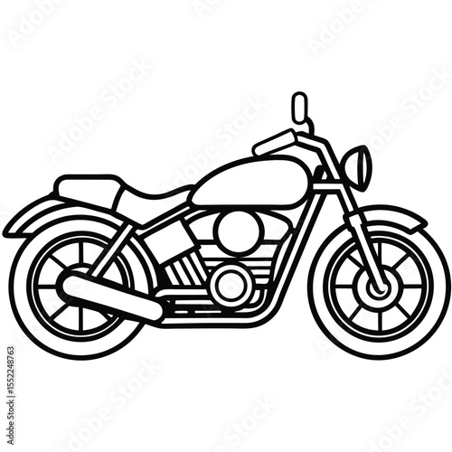 Minimalist Line Art of a Cruiser Style Motorcycle Illustration | Graphic Design