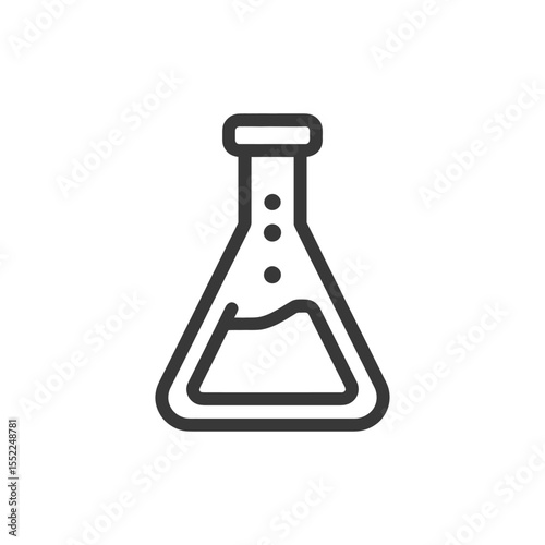 Minimalist Erlenmeyer Flask Icon with Liquid and Bubbles, Dark Gray Outline