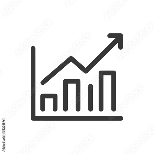 Ascending Bar Graph with Arrow: Business Growth Icon in Dark Gray
