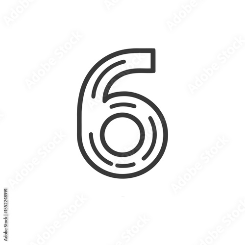 Minimalist Number Six: Modern Outline Design on White Background