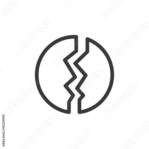 Broken Circle Icon: Dark Gray Outline with Zigzag Crack on White Background